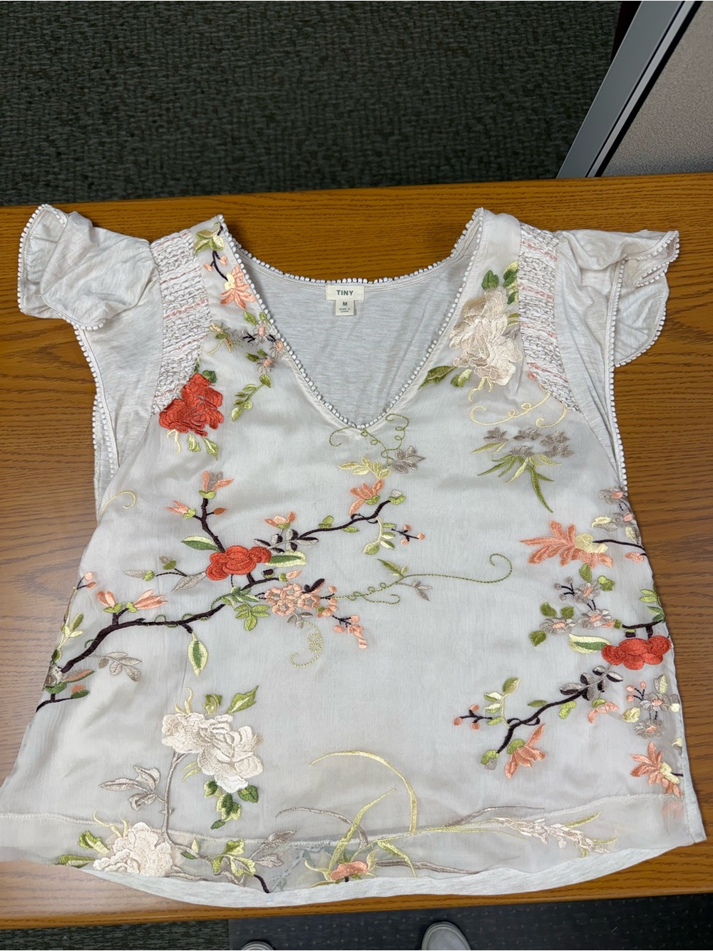 Anthropologie Embroidered Floral V-Neck Top